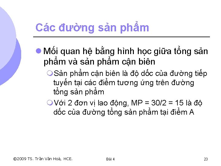 Các đường sản phẩm l Mối quan hệ bằng hình học giữa tổng sản