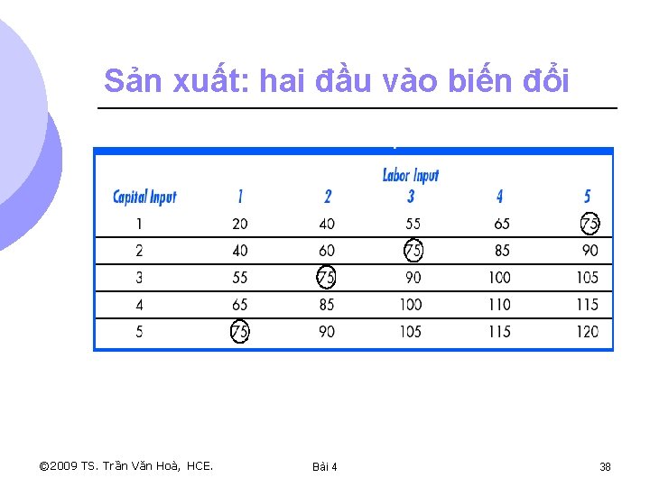 Sản xuất: hai đầu vào biến đổi © 2009 TS. Trần Văn Hoà, HCE.