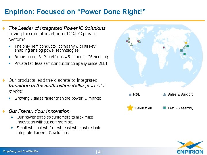 Enpirion: Focused on “Power Done Right!” ¨ The Leader of Integrated Power IC Solutions