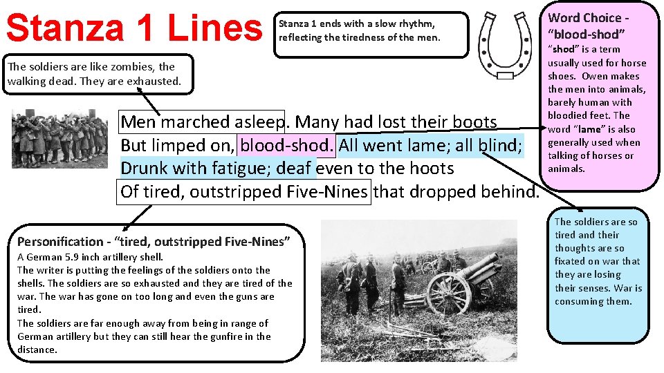 Stanza 1 Lines 5 -8 Stanza 1 ends with a slow rhythm, reflecting the