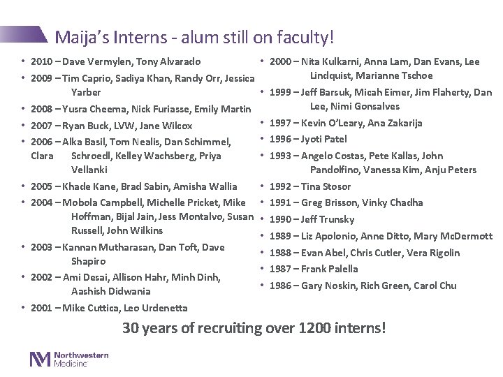 Maija’s Interns - alum still on faculty! • 2010 – Dave Vermylen, Tony Alvarado