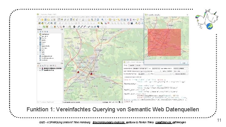 Funktion 1: Vereinfachtes Querying von Semantic Web Datenquellen QGIS - A SPARQLing Unicorn? Timo