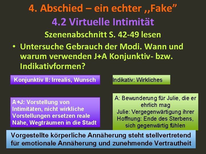 4. Abschied – ein echter , , Fake” 4. 2 Virtuelle Intimität Szenenabschnitt S.