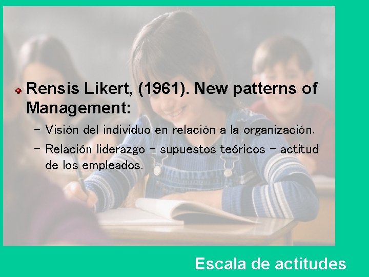 Rensis Likert, (1961). New patterns of Management: – Visión del individuo en relación a