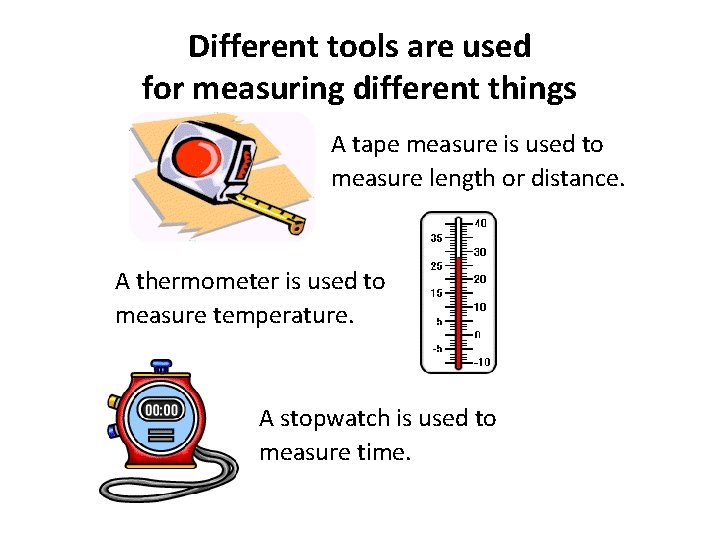 Different tools are used for measuring different things A tape measure is used to