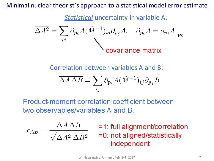 Minimal nuclear theorist’s approach to a statistical model error estimate Statistical uncertainty in variable