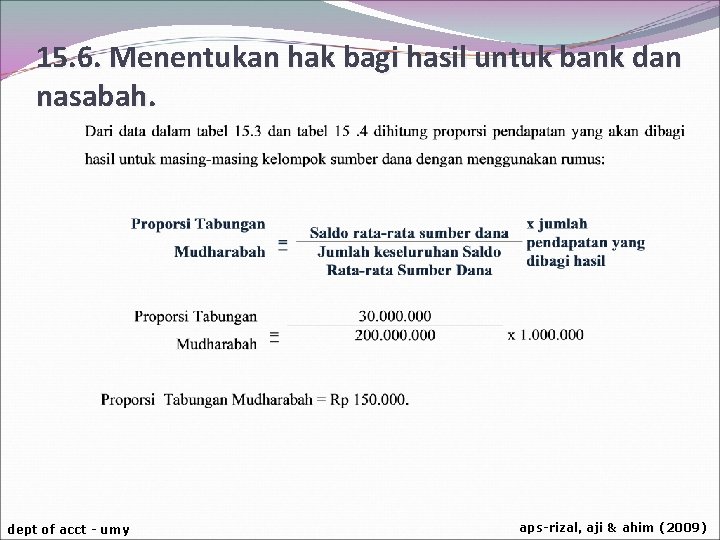 15. 6. Menentukan hak bagi hasil untuk bank dan nasabah. dept of acct -