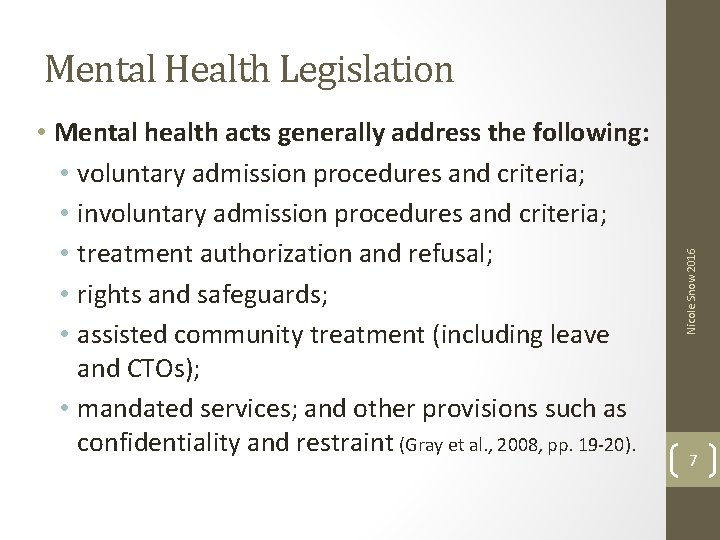  • Mental health acts generally address the following: • voluntary admission procedures and