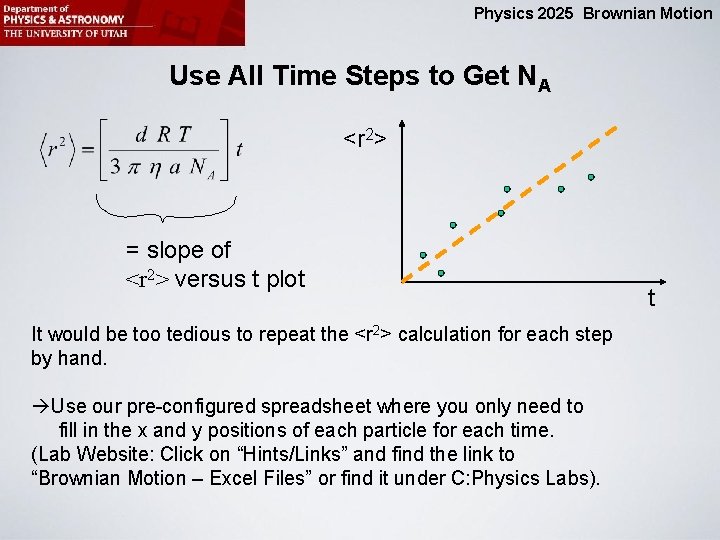 Physics 2025 Brownian Motion Use All Time Steps to Get NA <r 2> =