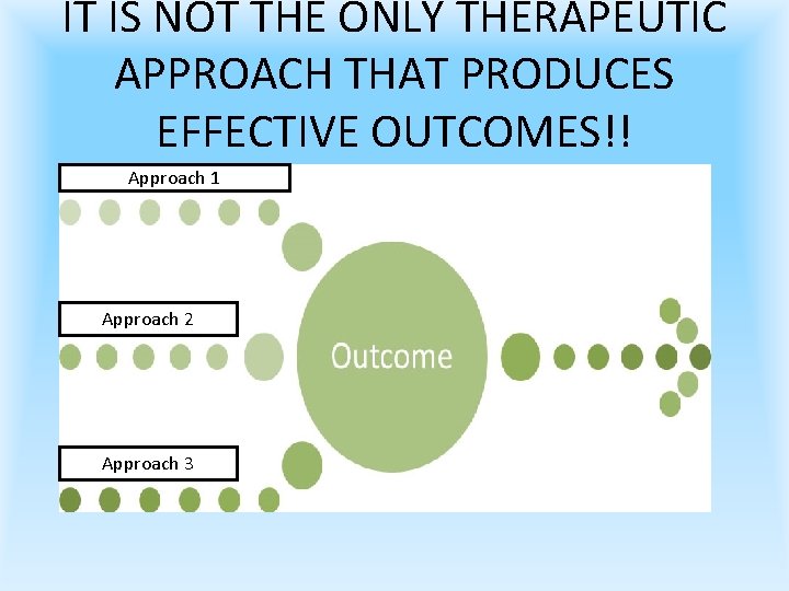 IT IS NOT THE ONLY THERAPEUTIC APPROACH THAT PRODUCES EFFECTIVE OUTCOMES!! Approach 1 Approach