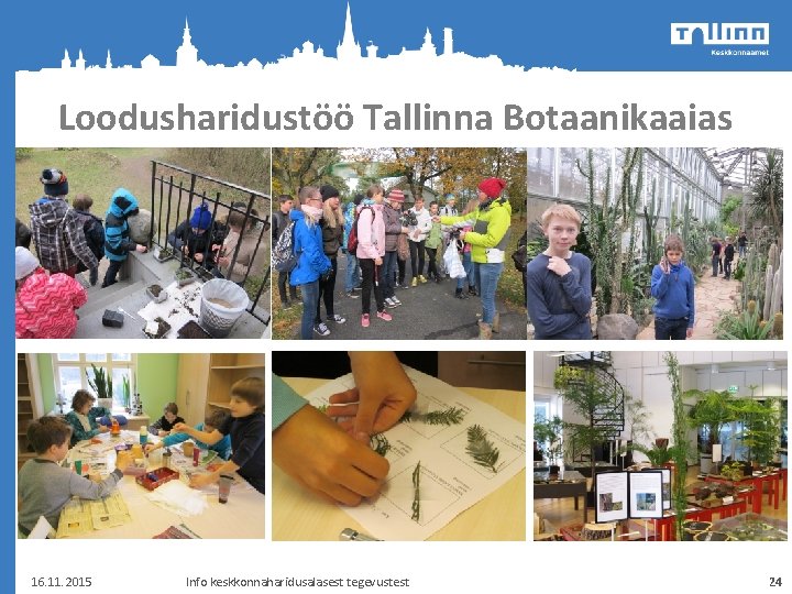 Loodusharidustöö Tallinna Botaanikaaias 16. 11. 2015 Info keskkonnaharidusalasest tegevustest 24 