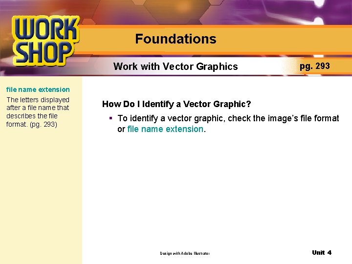 Foundations Work with Vector Graphics file name extension The letters displayed after a file