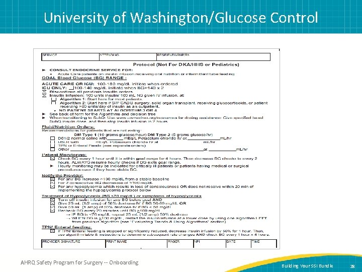 University of Washington/Glucose Control AHRQ Safety Program for Surgery -- Onboarding Building Your SSI