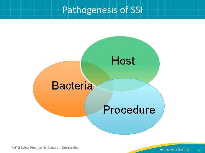 Pathogenesis of SSI Host Bacteria Procedure AHRQ Safety Program for Surgery -- Onboarding Building
