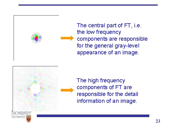 The central part of FT, i. e. the low frequency components are responsible for
