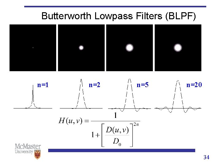 Butterworth Lowpass Filters (BLPF) n=1 n=2 n=5 n=20 34 