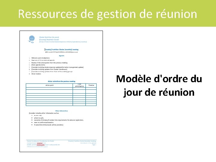 Ressources de gestion de réunion Modèle d'ordre du jour de réunion 