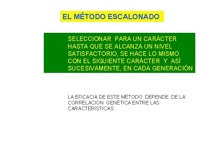 EL MÉTODO ESCALONADO SELECCIONAR PARA UN CARÁCTER HASTA QUE SE ALCANZA UN NIVEL SATISFACTORIO,