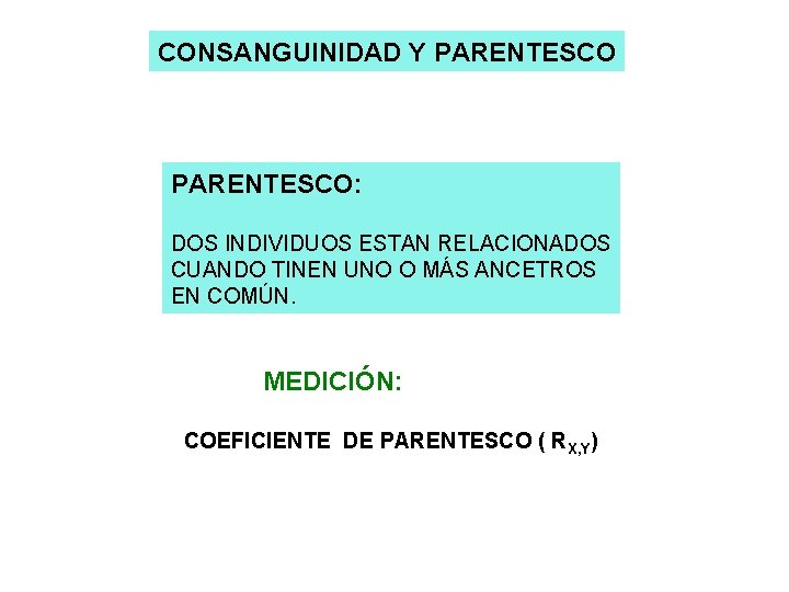 CONSANGUINIDAD Y PARENTESCO: DOS INDIVIDUOS ESTAN RELACIONADOS CUANDO TINEN UNO O MÁS ANCETROS EN