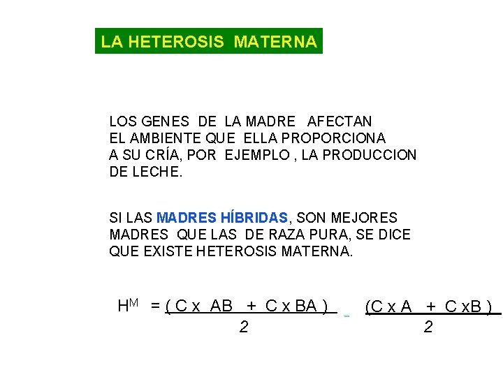 LA HETEROSIS MATERNA LOS GENES DE LA MADRE AFECTAN EL AMBIENTE QUE ELLA PROPORCIONA
