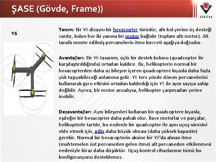 ŞASE (Gövde, Frame)) Y 6 Tanım: Bir Y 6 dizaynı bir hexacopter türüdür, altı