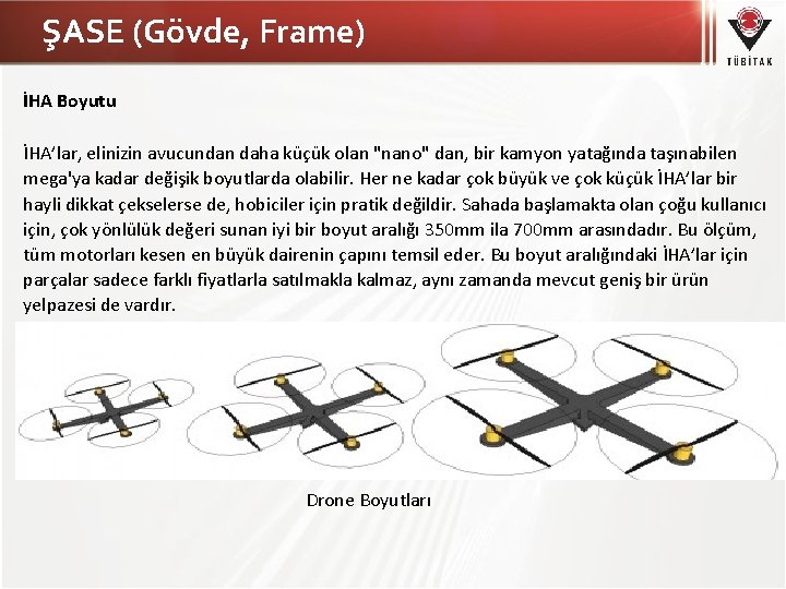 ŞASE (Gövde, Frame) İHA Boyutu İHA’lar, elinizin avucundan daha küçük olan "nano" dan, bir