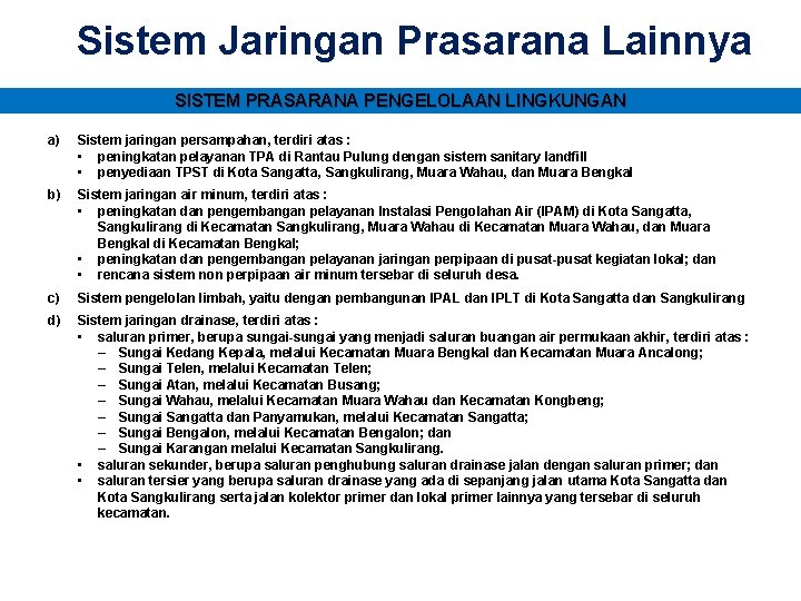 Sistem Jaringan Prasarana Lainnya SISTEM PRASARANA PENGELOLAAN LINGKUNGAN a) Sistem jaringan persampahan, terdiri atas