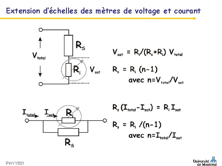 Extension d’échelles des mètres de voltage et courant PHY 1501 