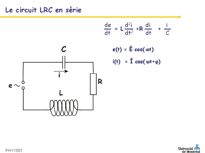 Le circuit LRC en série de d 2 i di = L 2 +R