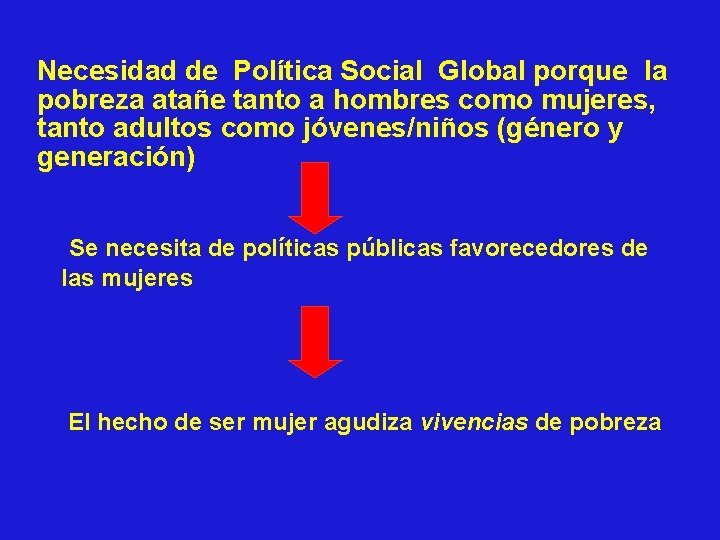 Necesidad de Política Social Global porque la pobreza atañe tanto a hombres como mujeres,