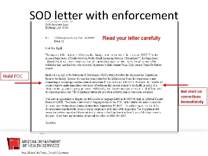 SOD letter with enforcement Read your letter carefully Hold POC But start on corrections