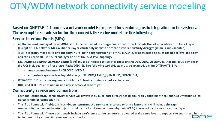 OTN/WDM network connectivity service modeling Based on ONF TAPI 2. 1 models a network