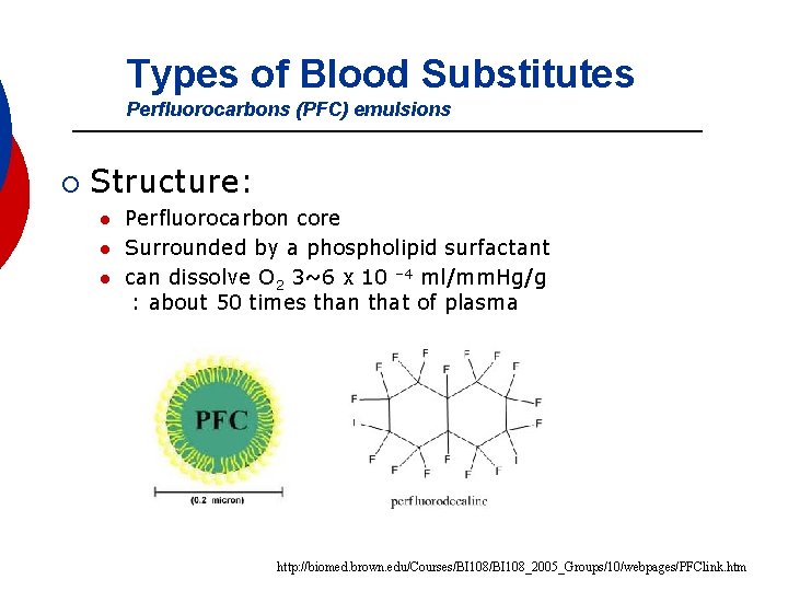 Types of Blood Substitutes Perfluorocarbons (PFC) emulsions ¡ Structure: l l l Perfluorocarbon core