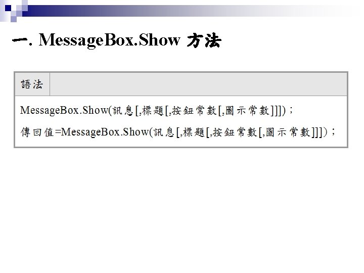 一. Message. Box. Show 方法 