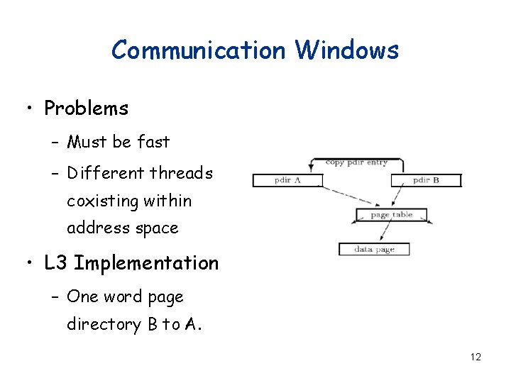 Communication Windows • Problems – Must be fast – Different threads coxisting within address