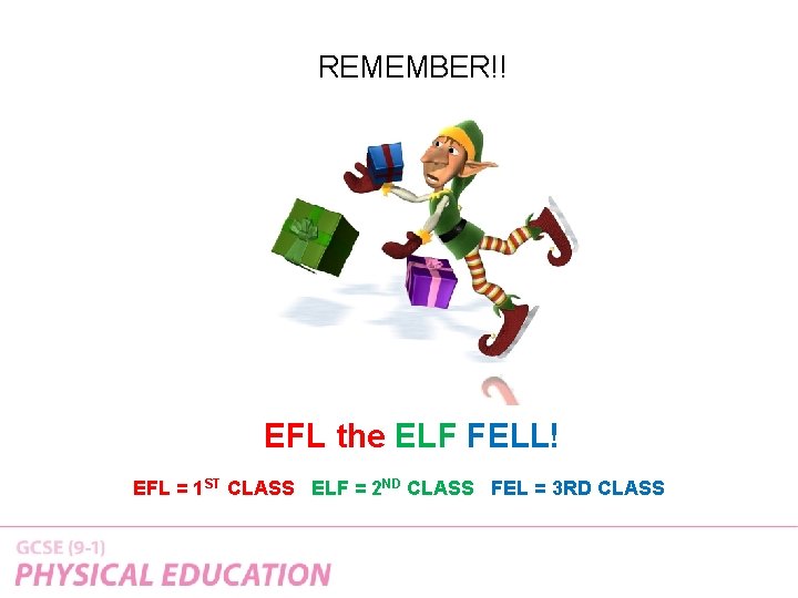 REMEMBER!! EFL the ELF FELL! EFL = 1 ST CLASS ELF = 2 ND