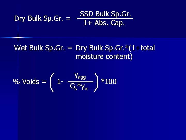 Dry Bulk Sp. Gr. = SSD Bulk Sp. Gr. 1+ Abs. Cap. Wet Bulk