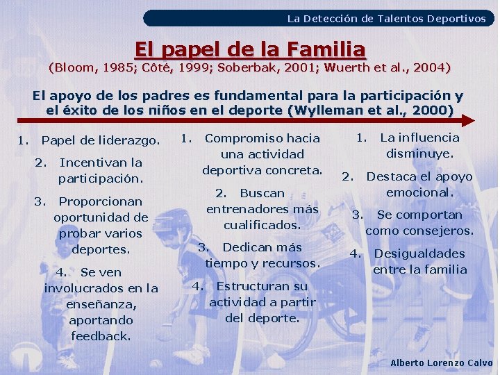 La Detección de Talentos Deportivos El papel de la Familia (Bloom, 1985; Côté, 1999;