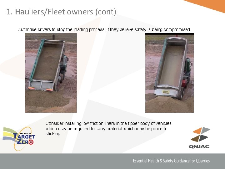 1. Hauliers/Fleet owners (cont) Authorise drivers to stop the loading process, if they believe