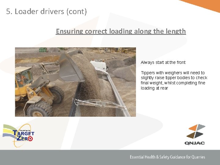 5. Loader drivers (cont) Ensuring correct loading along the length Always start at the