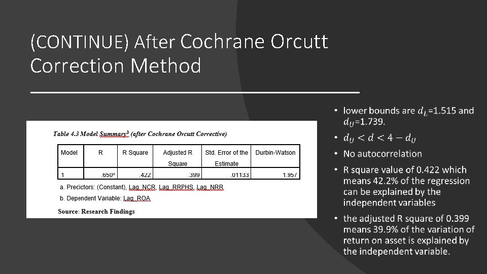 (CONTINUE) After Cochrane Orcutt Correction Method • 