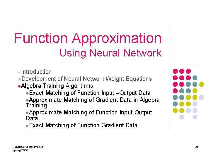 Function Approximation Using Neural Network üIntroduction ØDevelopment of Neural Network Weight Equations l. Algebra
