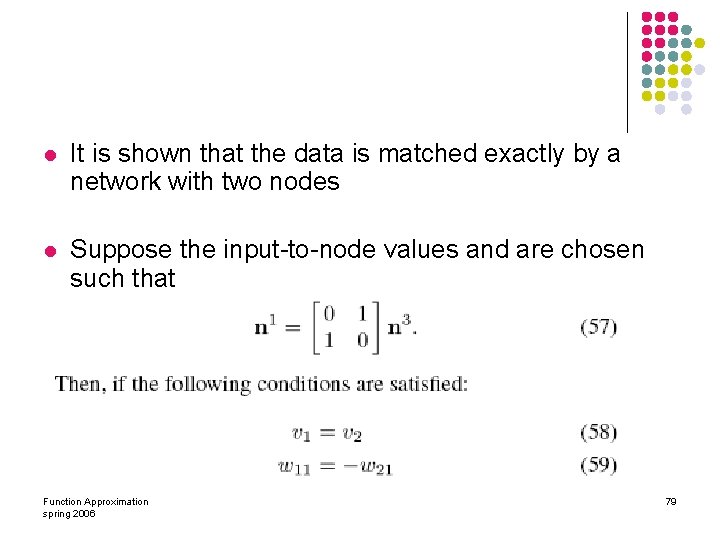 l It is shown that the data is matched exactly by a network with