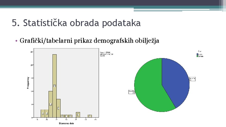 5. Statistička obrada podataka • Grafički/tabelarni prikaz demografskih obilježja 