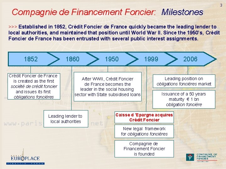 Compagnie de Financement Foncier: Milestones 3 >>> Established in 1852, Crédit Foncier de France