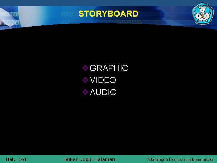 STORYBOARD v GRAPHIC v VIDEO v AUDIO Hal. : 161 Isikan Judul Halaman Teknologi