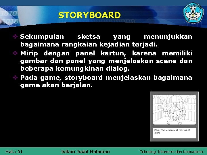 STORYBOARD v Sekumpulan sketsa yang menunjukkan bagaimana rangkaian kejadian terjadi. v Mirip dengan panel