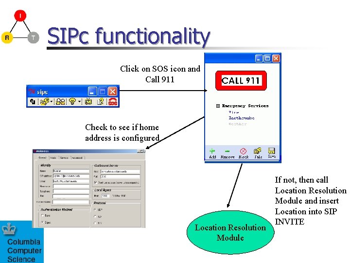 SIPc functionality Click on SOS icon and Call 911 Check to see if home