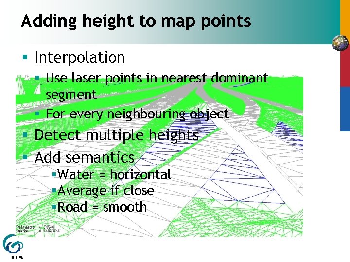 Adding height to map points § Interpolation § Use laser points in nearest dominant