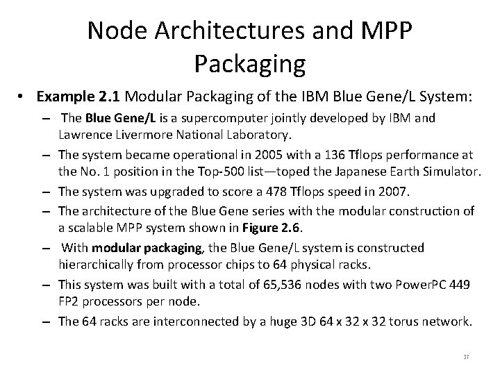 Node Architectures and MPP Packaging • Example 2. 1 Modular Packaging of the IBM